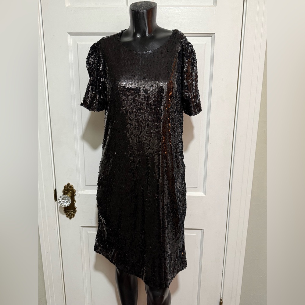 Womens Black Sequin Dress Short Sleeve Birthday Prom Homecoming Formal Medium